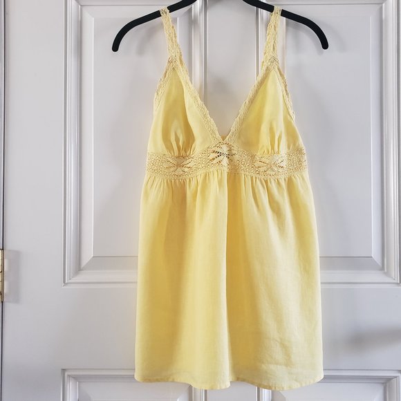 ACROBAT Crochet Empire V Neck Sleeveless Tunic Yellow Top SZ S - Picture 1 of 14
